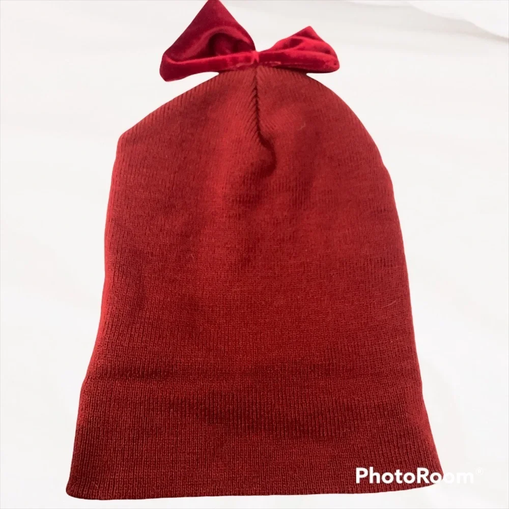 Red Beanie Solid Bow Hat